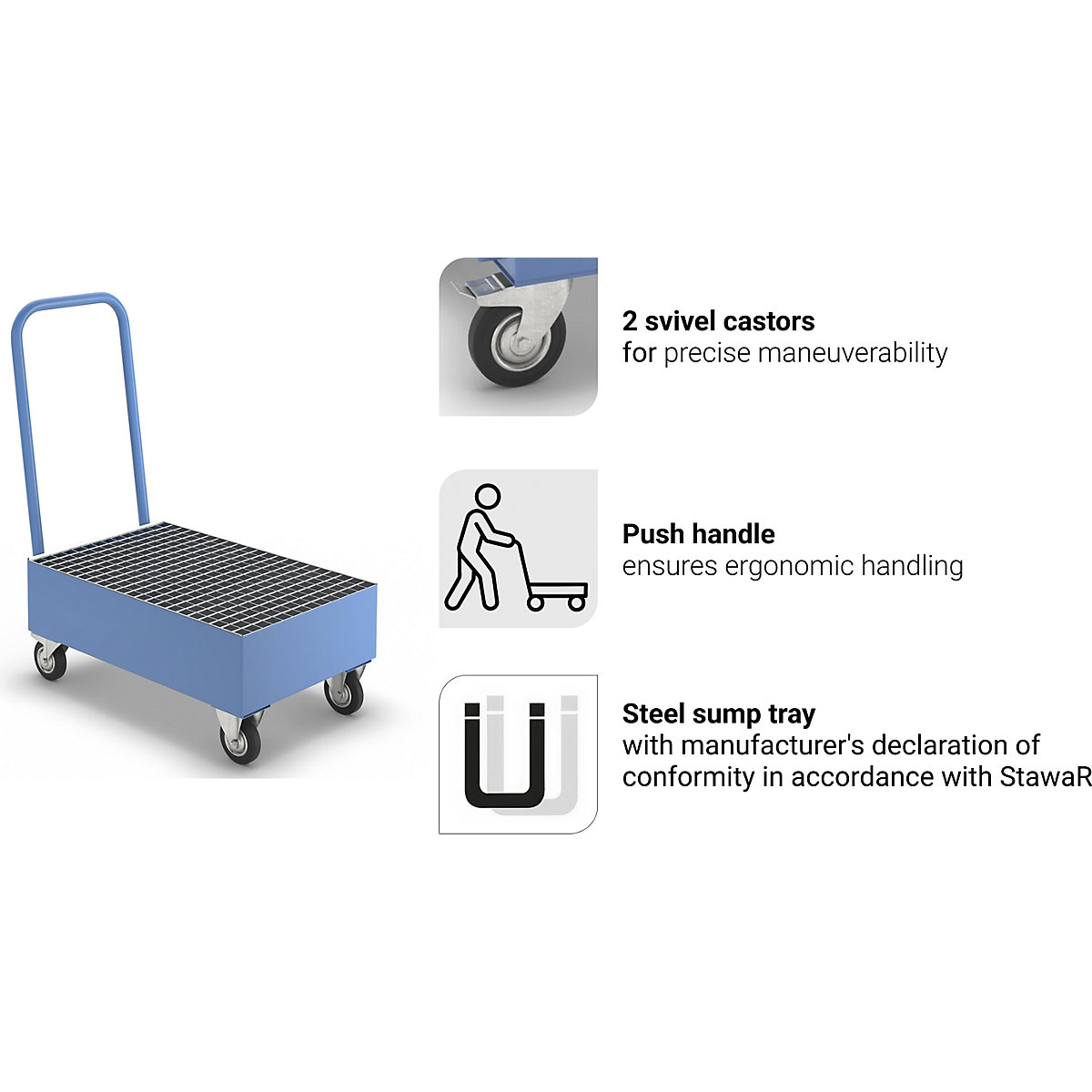 Mobile sump tray made of sheet steel – eurokraft basic (Product illustration 8)-7