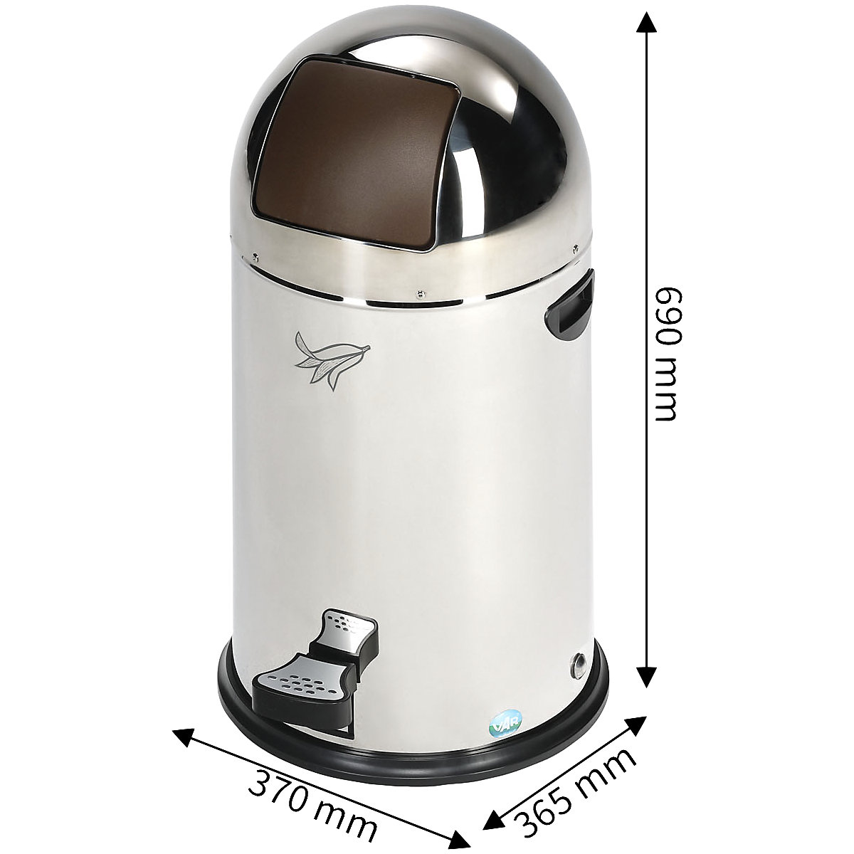 Push waste bin, stainless steel with pedal – VAR (Product illustration 2)-1