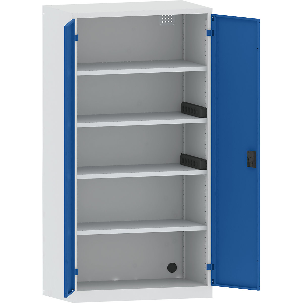 Armoire de chargement centralisé – LISTA, 4 tablettes, portes en tôle pleine, 2 rampes électriques latérales, gris/bleu-4