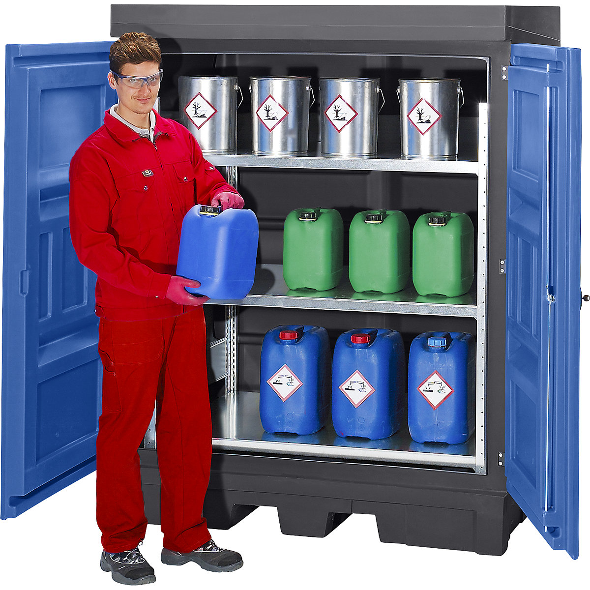 Dépôt pour produits dangereux en PE avec portes – eurokraft pro (Illustration du produit 2)-1