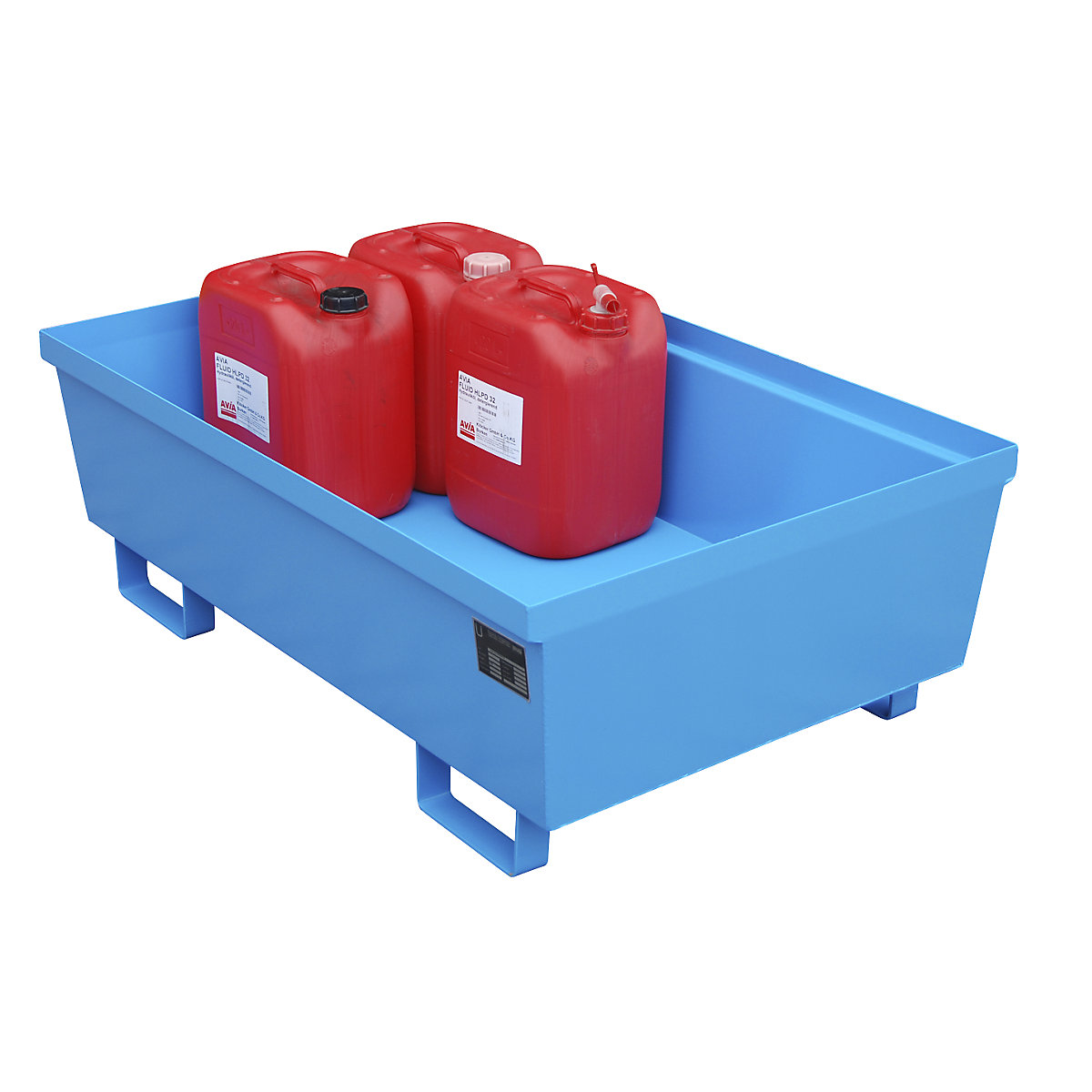 Cuve de rétention en acier à bords profilés – eurokraft pro, L x l x h 1200 x 800 x 415 mm, sans caillebotis, bleu RAL 5012-4