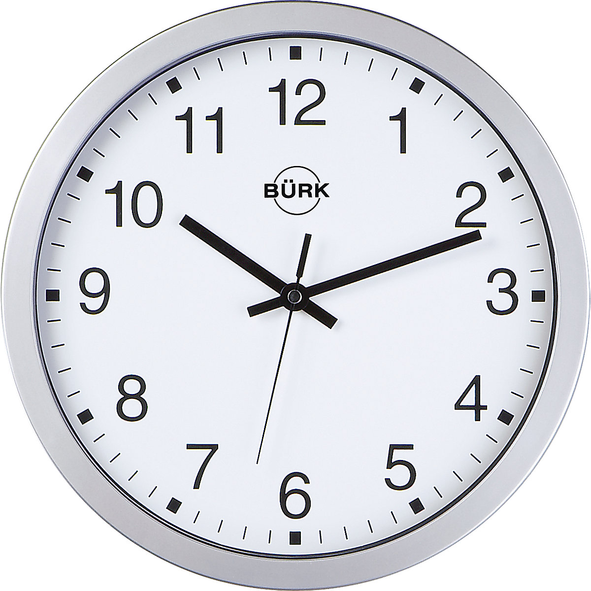 Relógio de parede em plástico ABS, prateado, Ø 300 mm