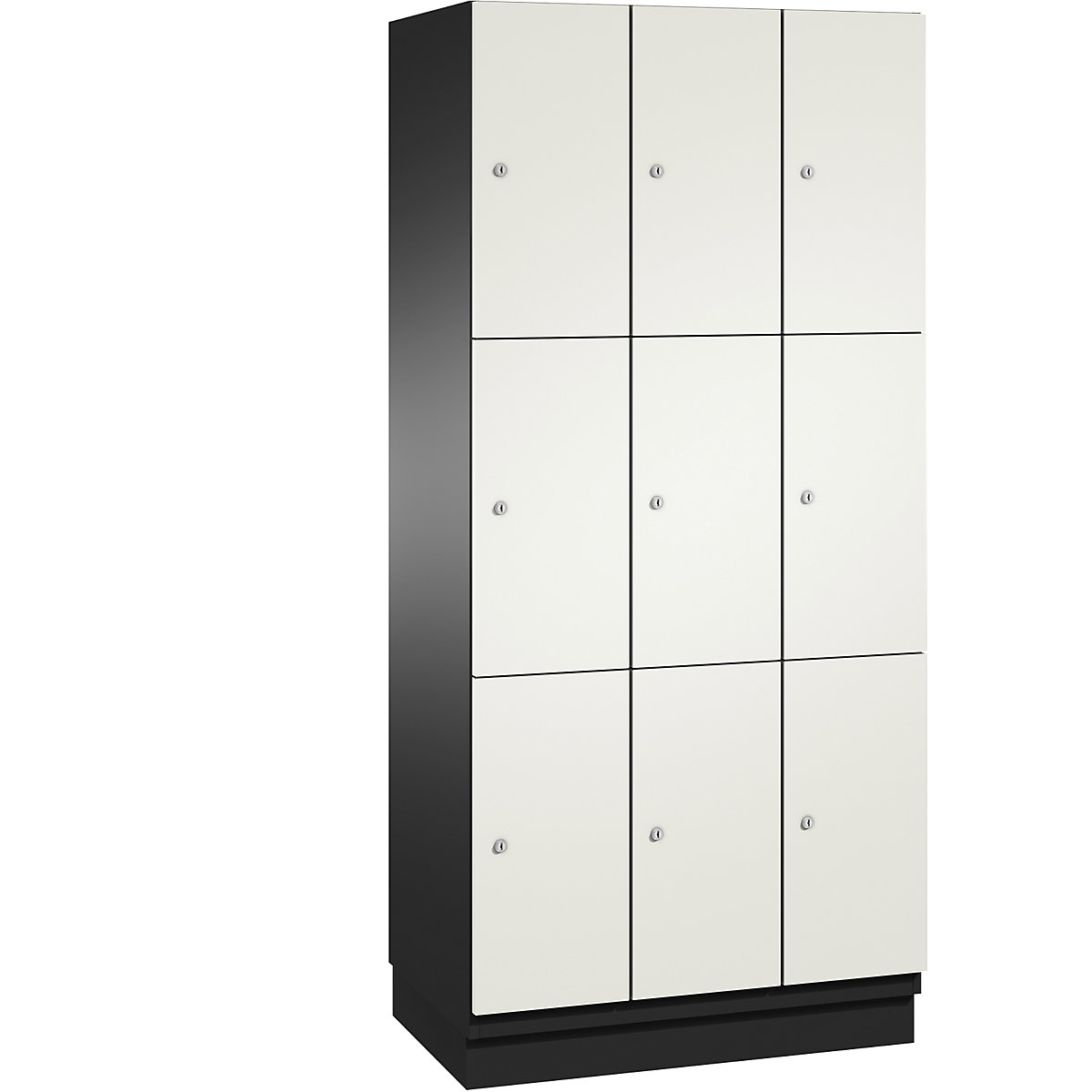 Armário de cacifos com 3 compartimentos Cambio – C+P, 3 compartimentos, preto acinzentado/branco, porta HPL, L 900 mm, 9 compartimentos-1