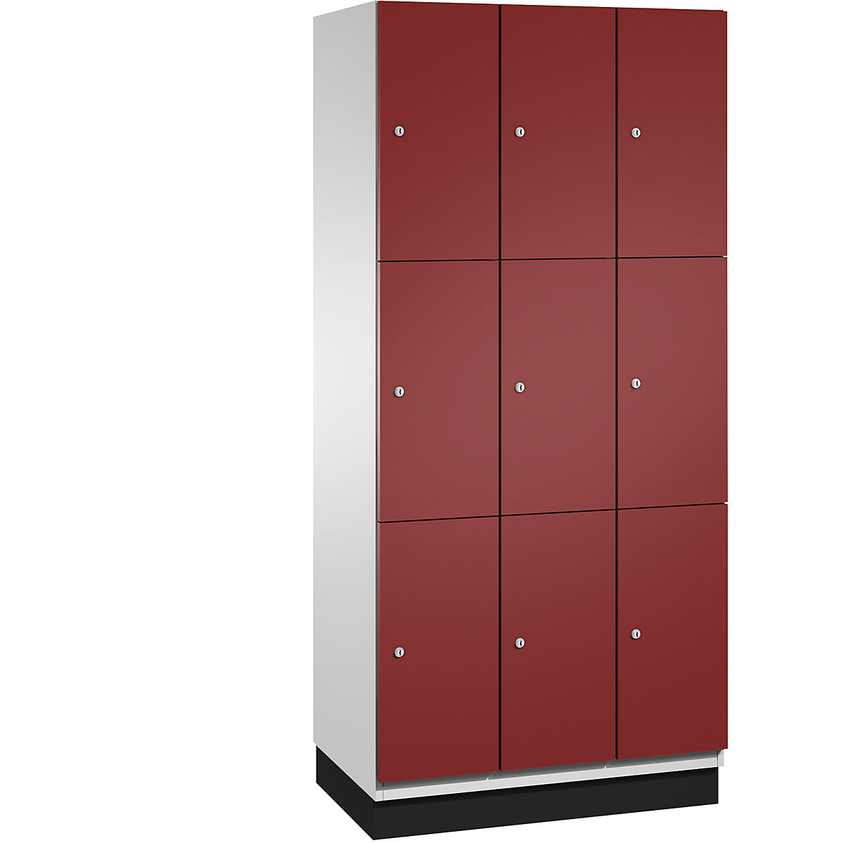 Armário de cacifos com 3 compartimentos Cambio – C+P, 3 compartimentos, cinzento claro/vermelho rubi, porta em chapa de aço, L 900 mm, 9 compartimentos-6