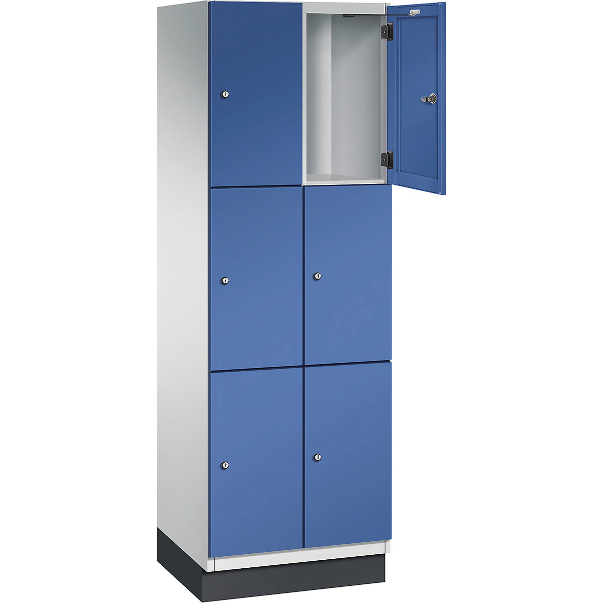 Armário de cacifos com 3 compartimentos Cambio – C+P, 2 compartimentos, cinzento claro/azul genciana, porta em chapa de aço, L 600 mm, 6 compartimentos-5