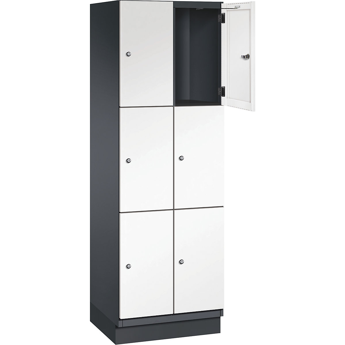 Armário de cacifos com 3 compartimentos Cambio – C+P, 2 compartimentos, preto acinzentado/branco puro, porta em chapa de aço, L 600 mm, 6 compartimentos-7