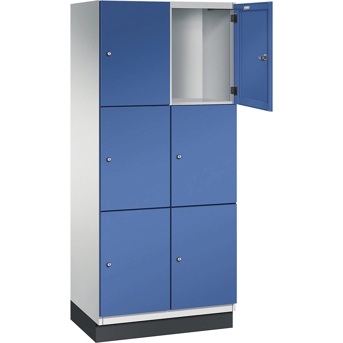 Armário de cacifos com 3 compartimentos Cambio – C+P, 2 compartimentos, cinzento claro/azul genciana, porta em chapa de aço, L 800 mm, 6 compartimentos-13