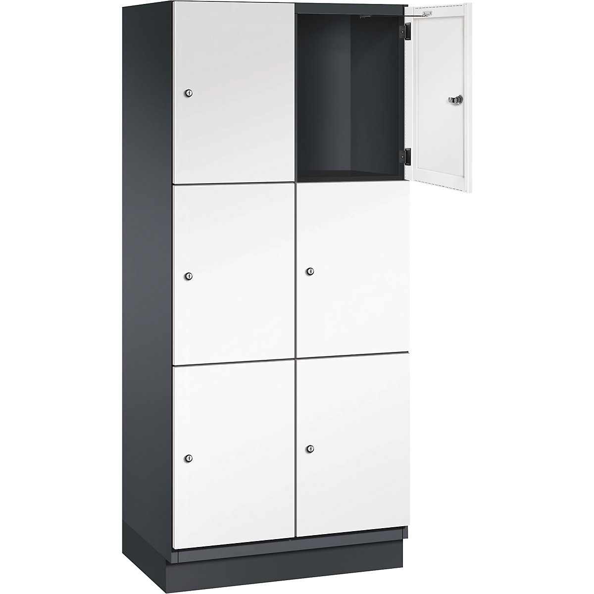 Armário de cacifos com 3 compartimentos Cambio – C+P, 2 compartimentos, preto acinzentado/branco puro, porta em chapa de aço, L 800 mm, 6 compartimentos-11
