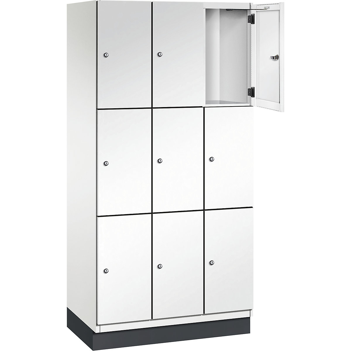 Armário de cacifos com 3 compartimentos Cambio – C+P, 3 compartimentos, branco puro, porta em chapa de aço, L 900 mm, 9 compartimentos-7