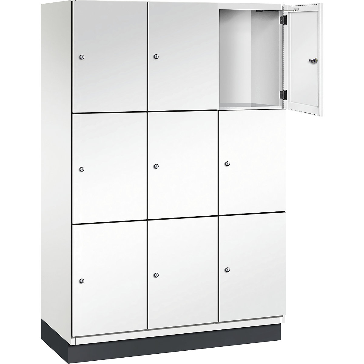 Armário de cacifos com 3 compartimentos Cambio – C+P, 3 compartimentos, branco puro, porta em chapa de aço, L 1200 mm, 9 compartimentos-10
