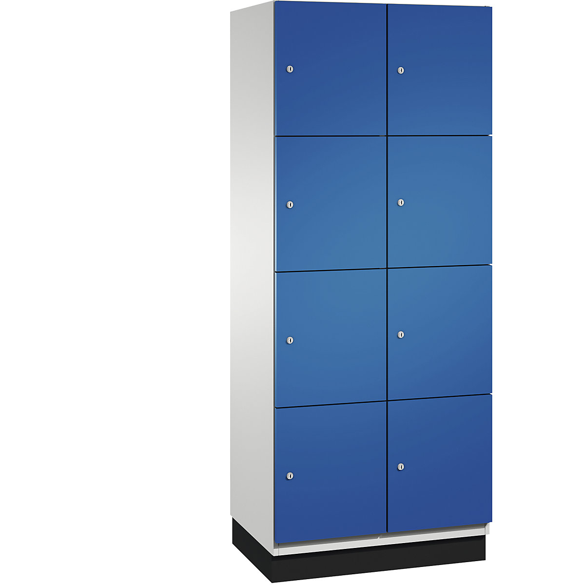 Armário de cacifos com 4 compartimentos Cambio – C+P, 2 compartimentos, cinzento claro/azul genciana, porta em chapa de aço, L 800 mm, 8 compartimentos-8
