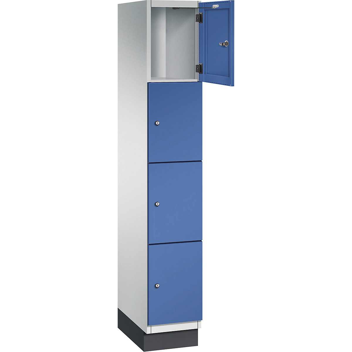 Armário de cacifos com 4 compartimentos Cambio – C+P, 1 compartimento, cinzento claro/azul genciana, porta em chapa de aço, L 300 mm, 4 compartimentos-11
