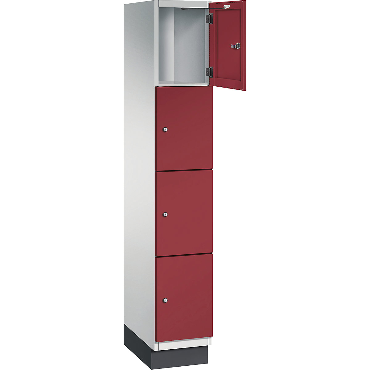 Armário de cacifos com 4 compartimentos Cambio – C+P, 1 compartimento, cinzento claro/vermelho rubi, porta em chapa de aço, L 300 mm, 4 compartimentos-8