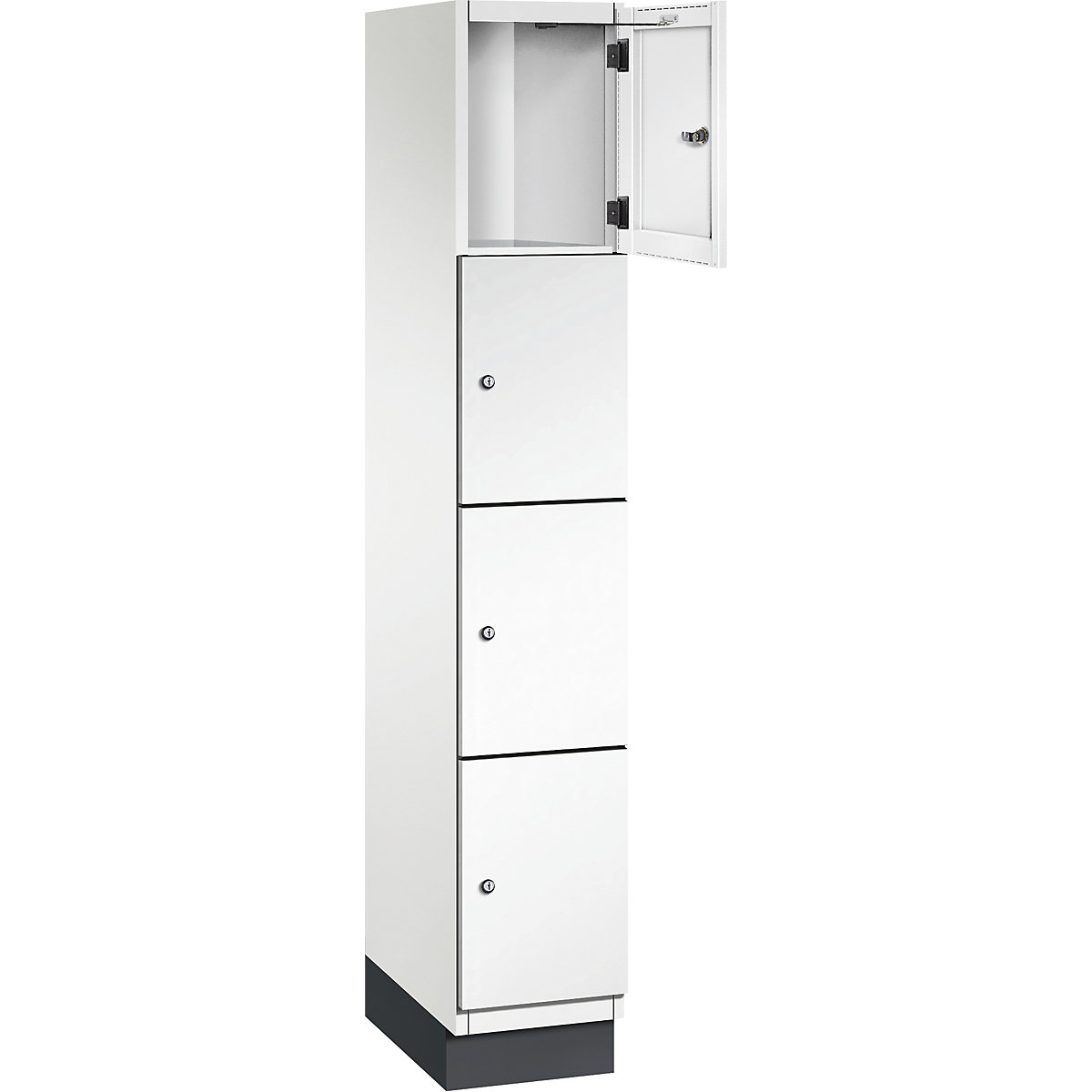 Armário de cacifos com 4 compartimentos Cambio – C+P, 1 compartimento, branco puro, porta em chapa de aço, L 300 mm, 4 compartimentos-4