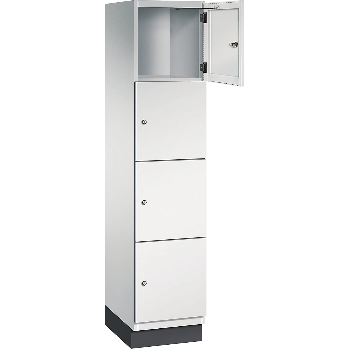 Armário de cacifos com 4 compartimentos Cambio – C+P, 1 compartimento, cinzento claro, porta em chapa de aço, L 400 mm, 4 compartimentos-9