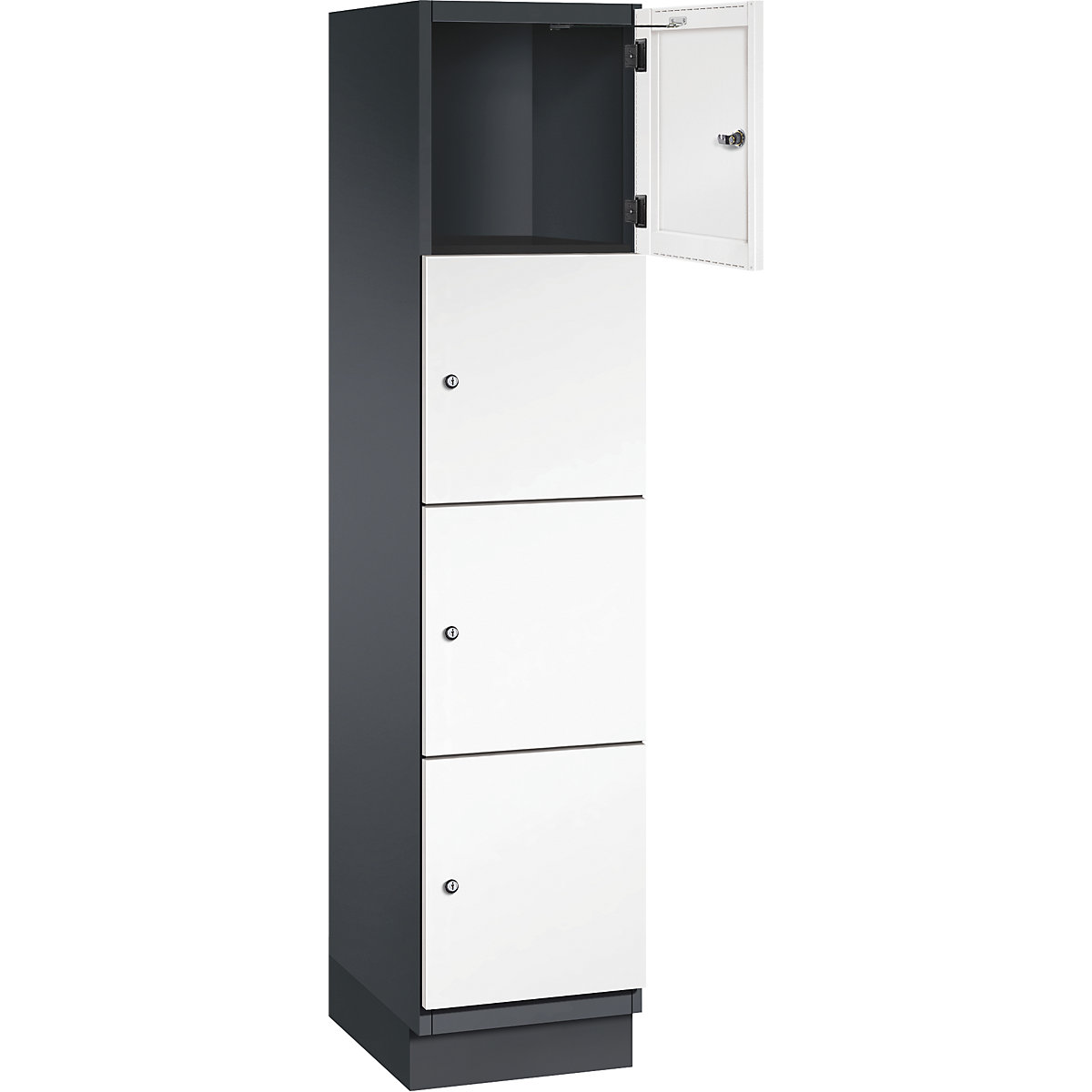 Armário de cacifos com 4 compartimentos Cambio – C+P, 1 compartimento, preto acinzentado/branco puro, porta em chapa de aço, L 400 mm, 4 compartimentos-1