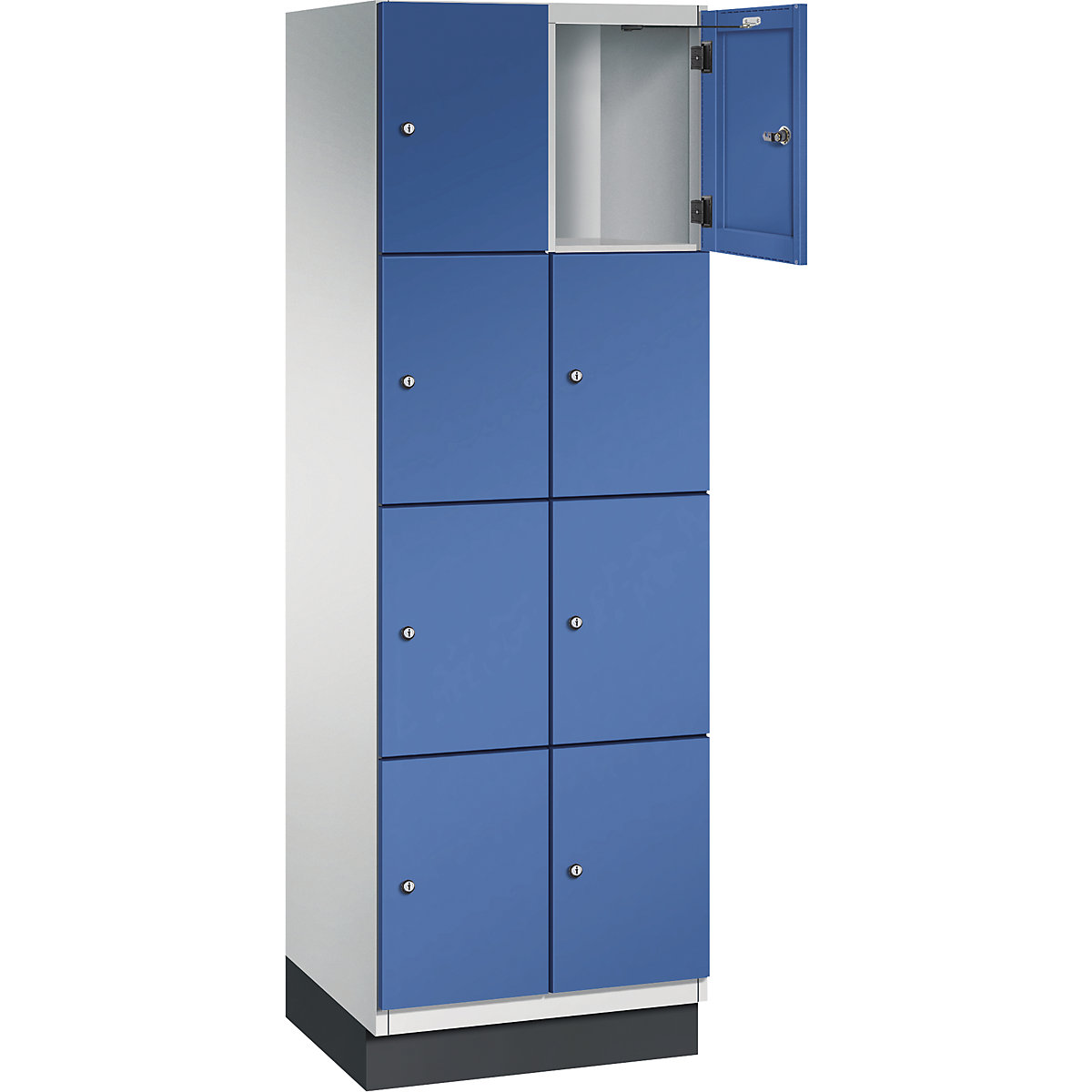 Armário de cacifos com 4 compartimentos Cambio – C+P, 2 compartimentos, cinzento claro/azul genciana, porta em chapa de aço, L 600 mm, 8 compartimentos-2
