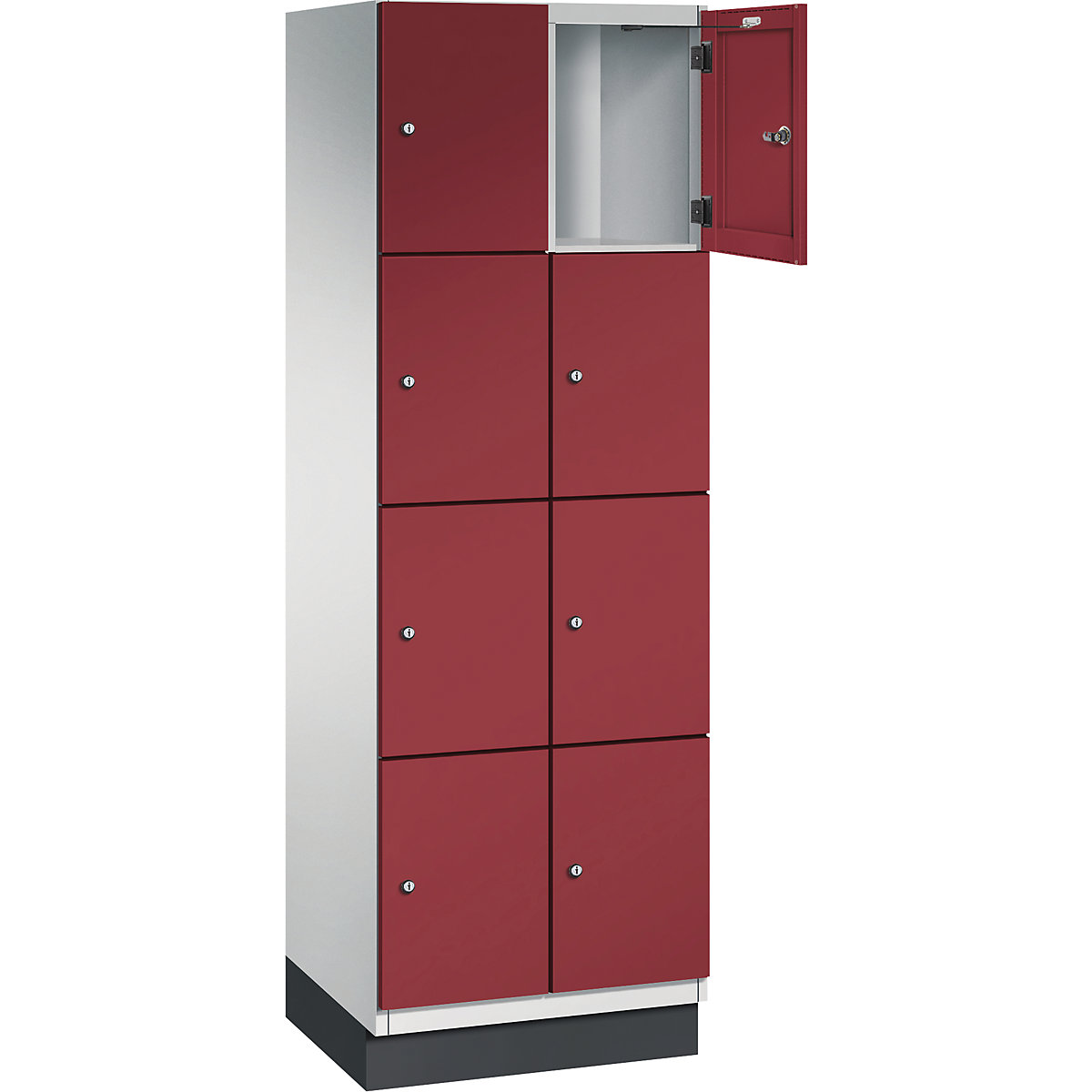 Armário de cacifos com 4 compartimentos Cambio – C+P, 2 compartimentos, cinzento claro/vermelho rubi, porta em chapa de aço, L 600 mm, 8 compartimentos-9