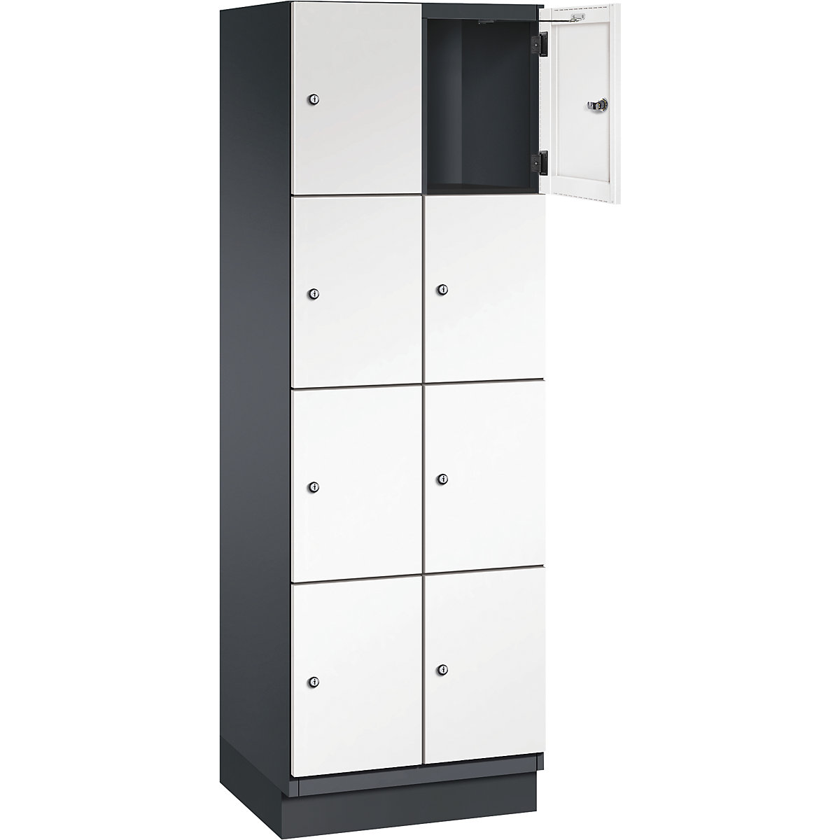 Armário de cacifos com 4 compartimentos Cambio – C+P, 2 compartimentos, preto acinzentado/branco puro, porta em chapa de aço, L 600 mm, 8 compartimentos-5