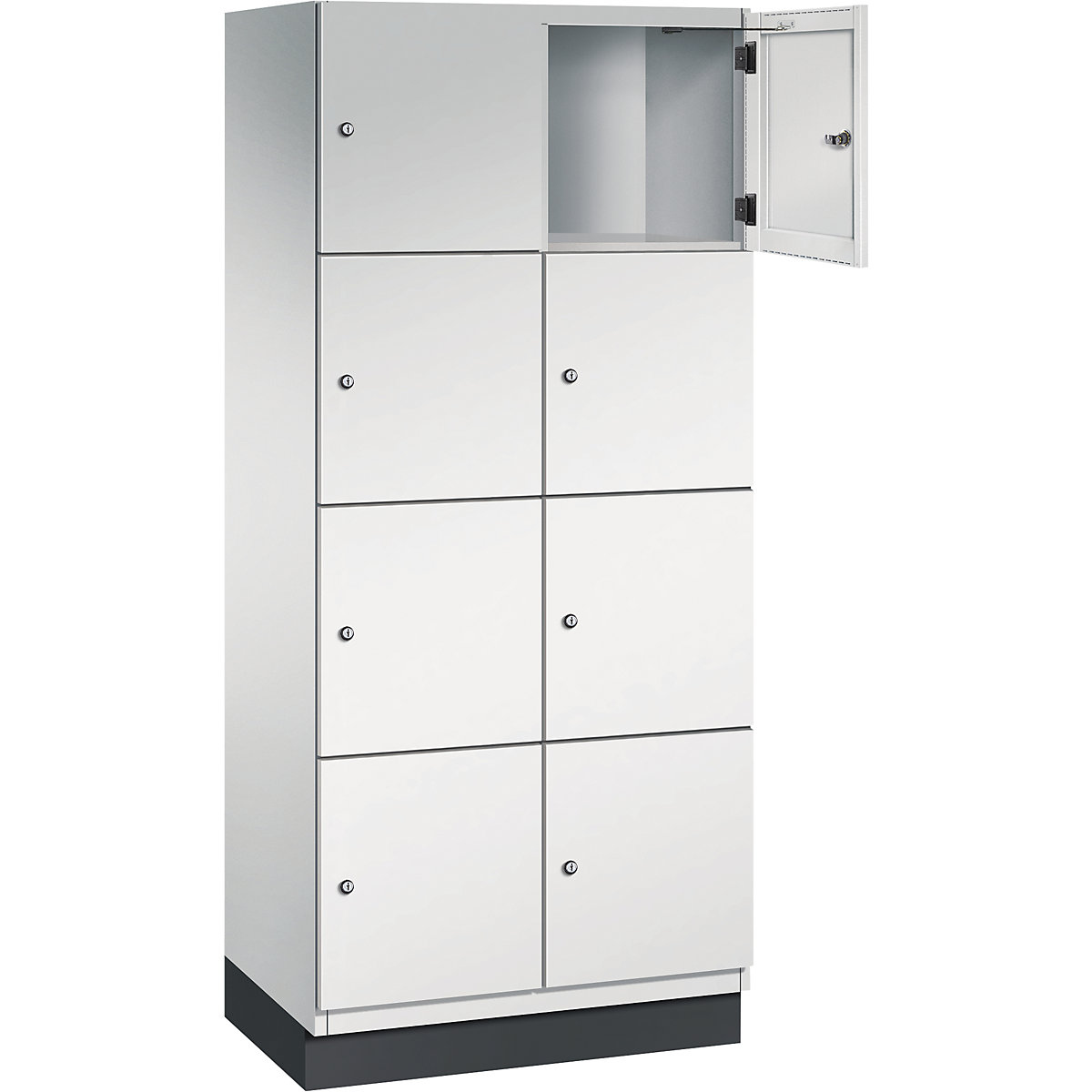 Armário de cacifos com 4 compartimentos Cambio – C+P, 2 compartimentos, cinzento claro, porta em chapa de aço, L 800 mm, 8 compartimentos-6
