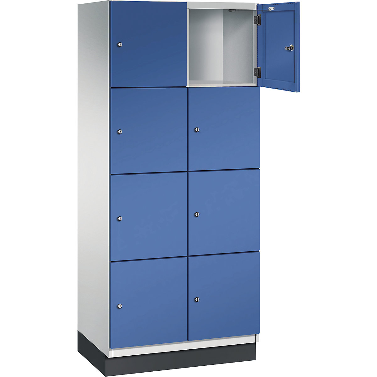 Armário de cacifos com 4 compartimentos Cambio – C+P, 2 compartimentos, cinzento claro/azul genciana, porta em chapa de aço, L 800 mm, 8 compartimentos-8