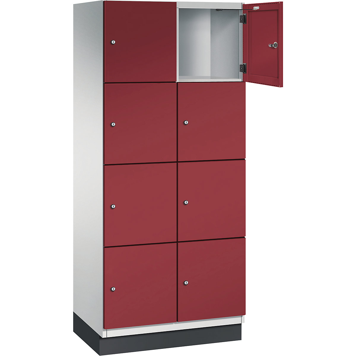 Armário de cacifos com 4 compartimentos Cambio – C+P, 2 compartimentos, cinzento claro/vermelho rubi, porta em chapa de aço, L 800 mm, 8 compartimentos-1