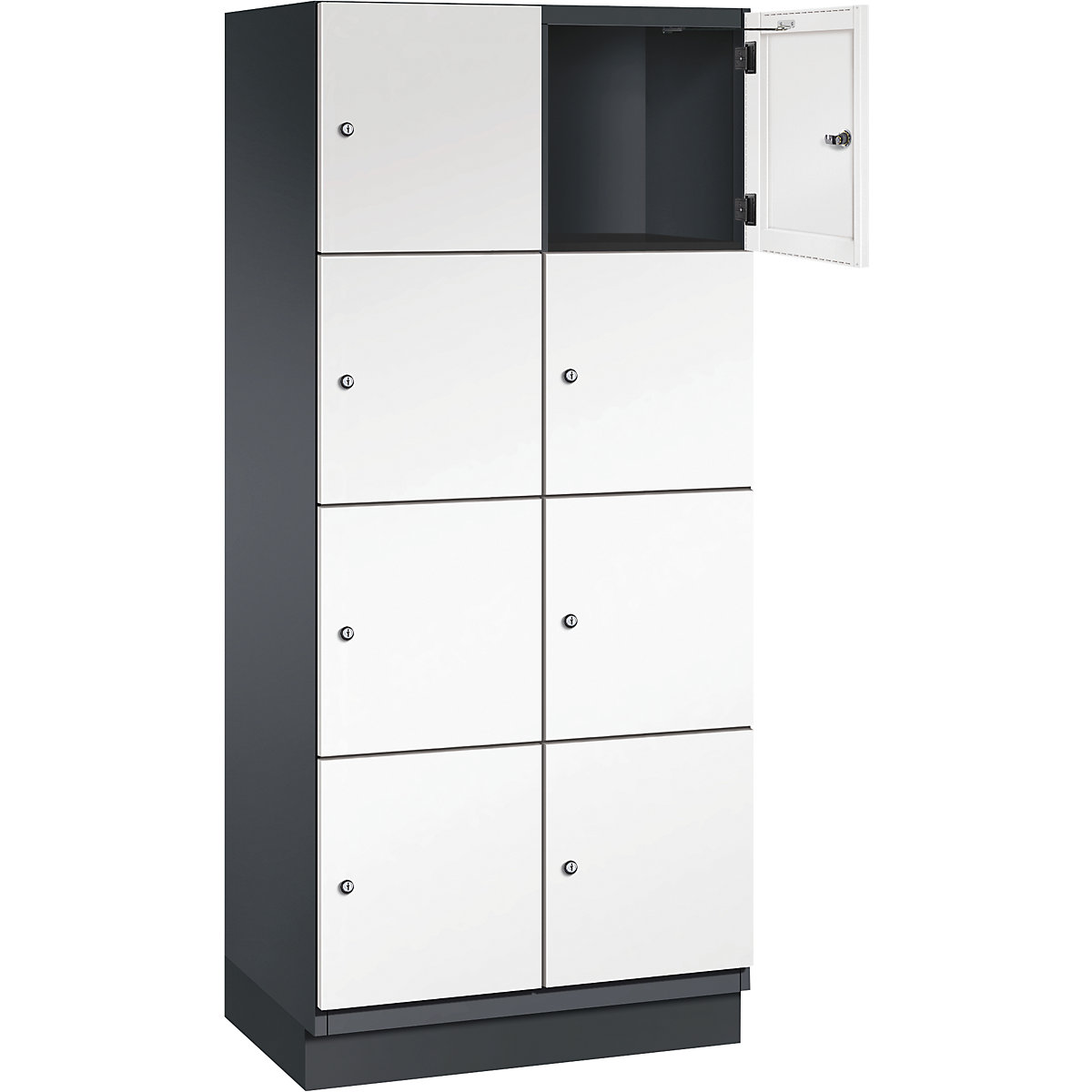 Armário de cacifos com 4 compartimentos Cambio – C+P, 2 compartimentos, preto acinzentado/branco puro, porta em chapa de aço, L 800 mm, 8 compartimentos-13