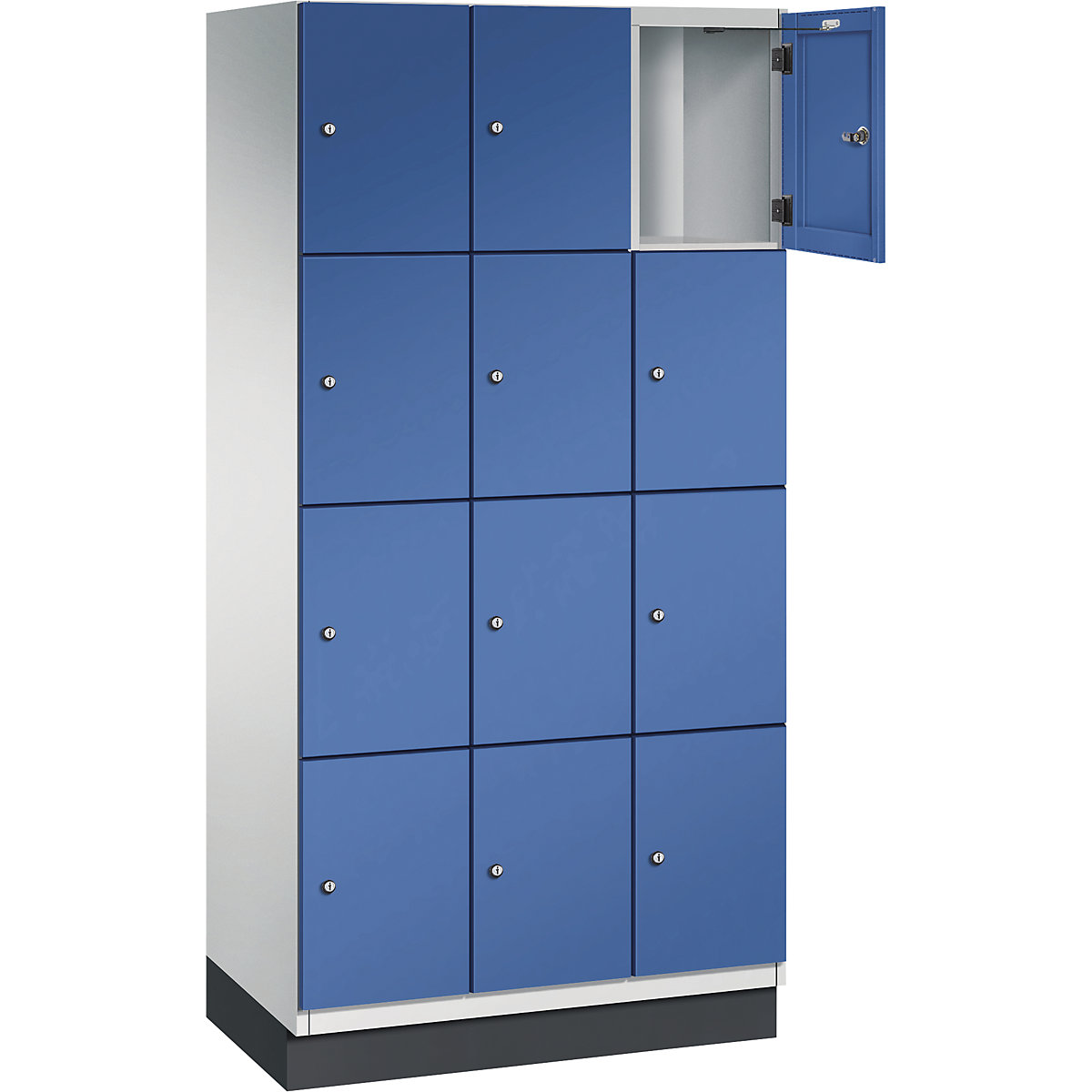 Armário de cacifos com 4 compartimentos Cambio – C+P, 3 compartimentos, cinzento claro/azul genciana, porta em chapa de aço, L 900 mm, 12 compartimentos-7