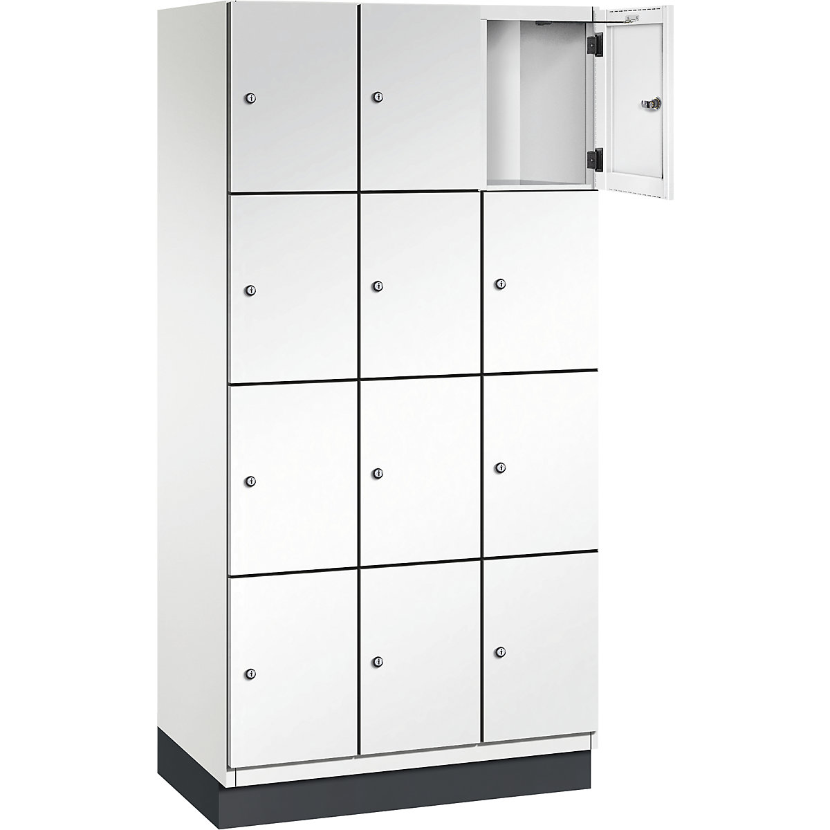 Armário de cacifos com 4 compartimentos Cambio – C+P, 3 compartimentos, branco puro, porta em chapa de aço, L 900 mm, 12 compartimentos-3