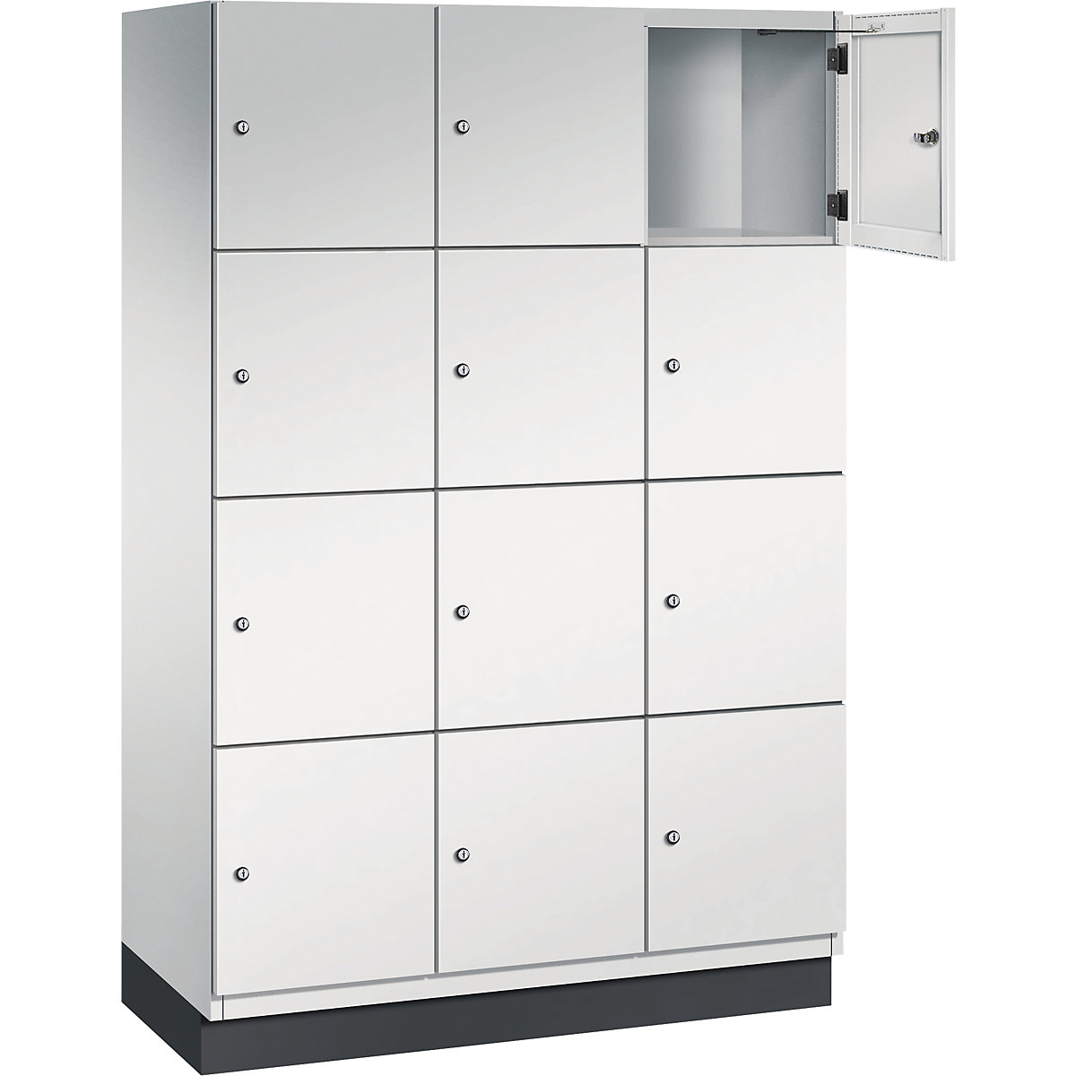 Armário de cacifos com 4 compartimentos Cambio – C+P, 3 compartimentos, cinzento claro, porta em chapa de aço, L 1200 mm, 12 compartimentos-8