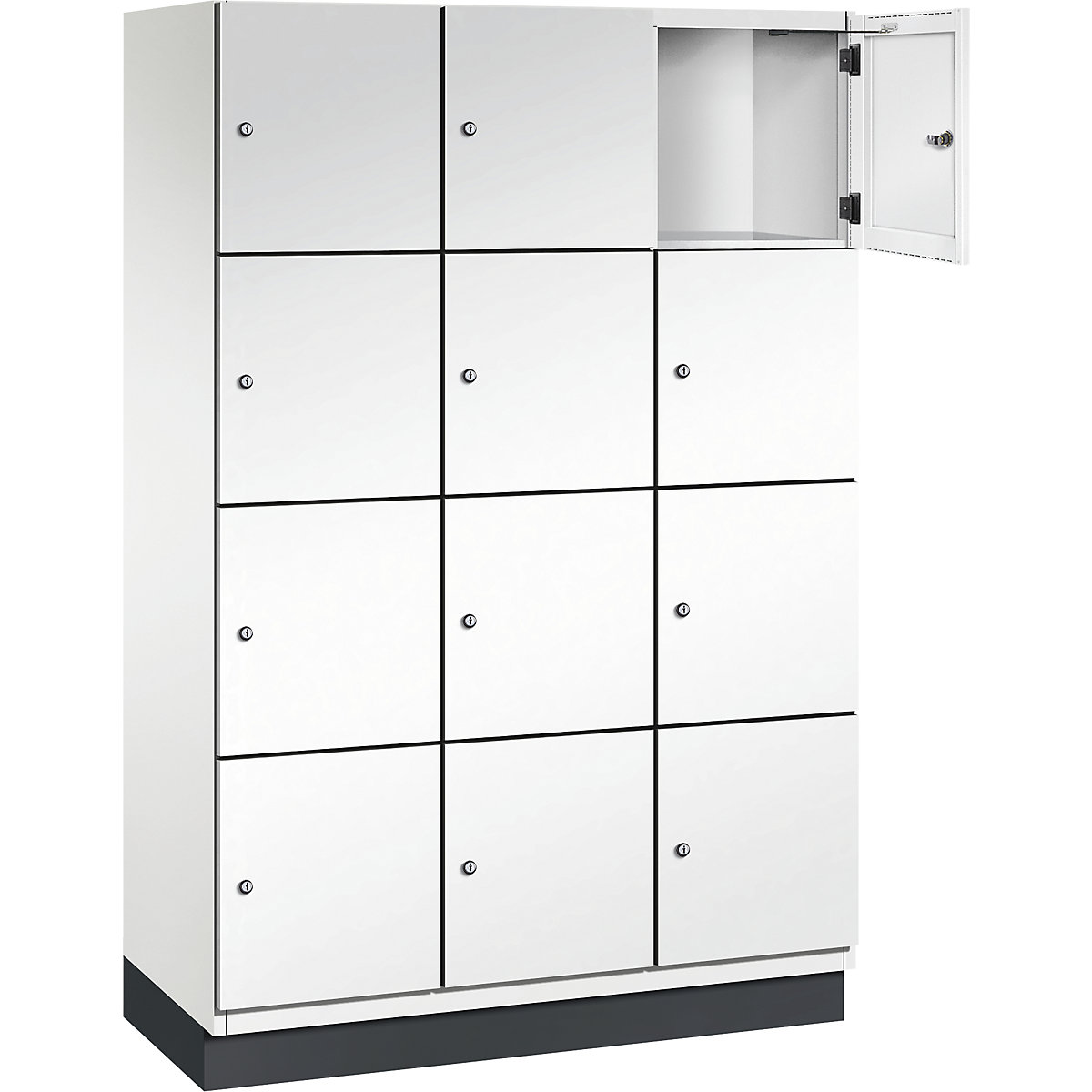 Armário de cacifos com 4 compartimentos Cambio – C+P, 3 compartimentos, branco puro, porta em chapa de aço, L 1200 mm, 12 compartimentos-2