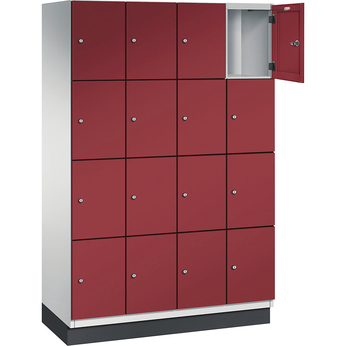 Armário de cacifos com 4 compartimentos Cambio – C+P, 4 compartimentos, cinzento claro/vermelho rubi, porta em chapa de aço, L 1200 mm, 16 compartimentos-6