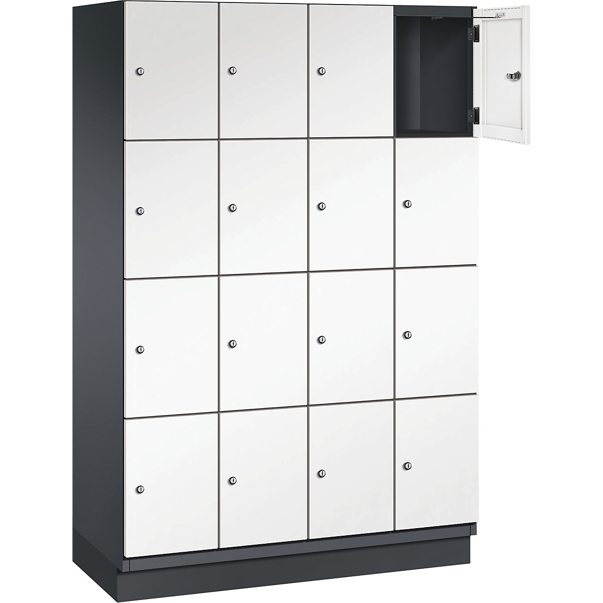 Armário de cacifos com 4 compartimentos Cambio – C+P, 4 compartimentos, preto acinzentado/branco puro, porta em chapa de aço, L 1200 mm, 16 compartimentos-2