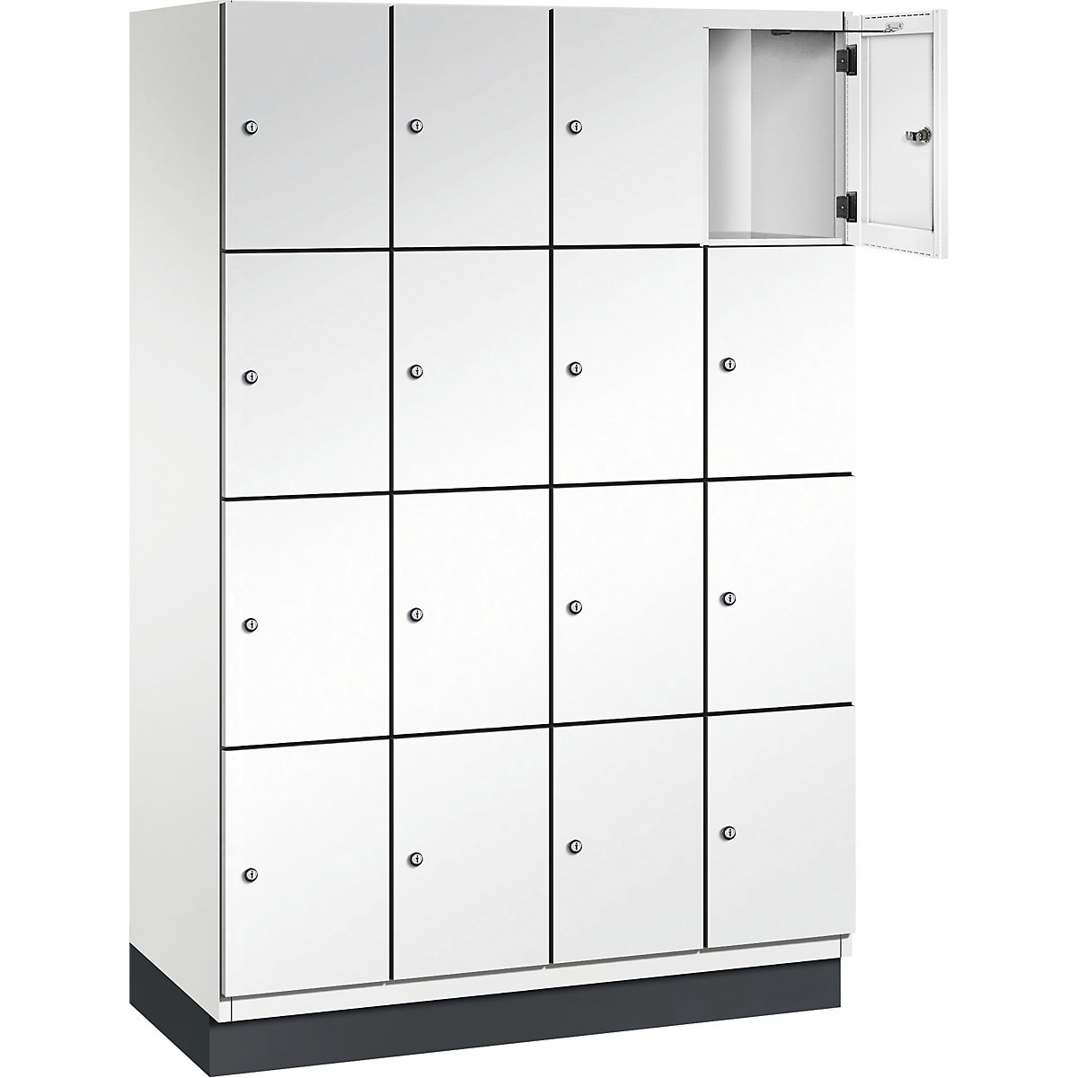 Armário de cacifos com 4 compartimentos Cambio – C+P, 4 compartimentos, branco puro, porta em chapa de aço, L 1200 mm, 16 compartimentos-4