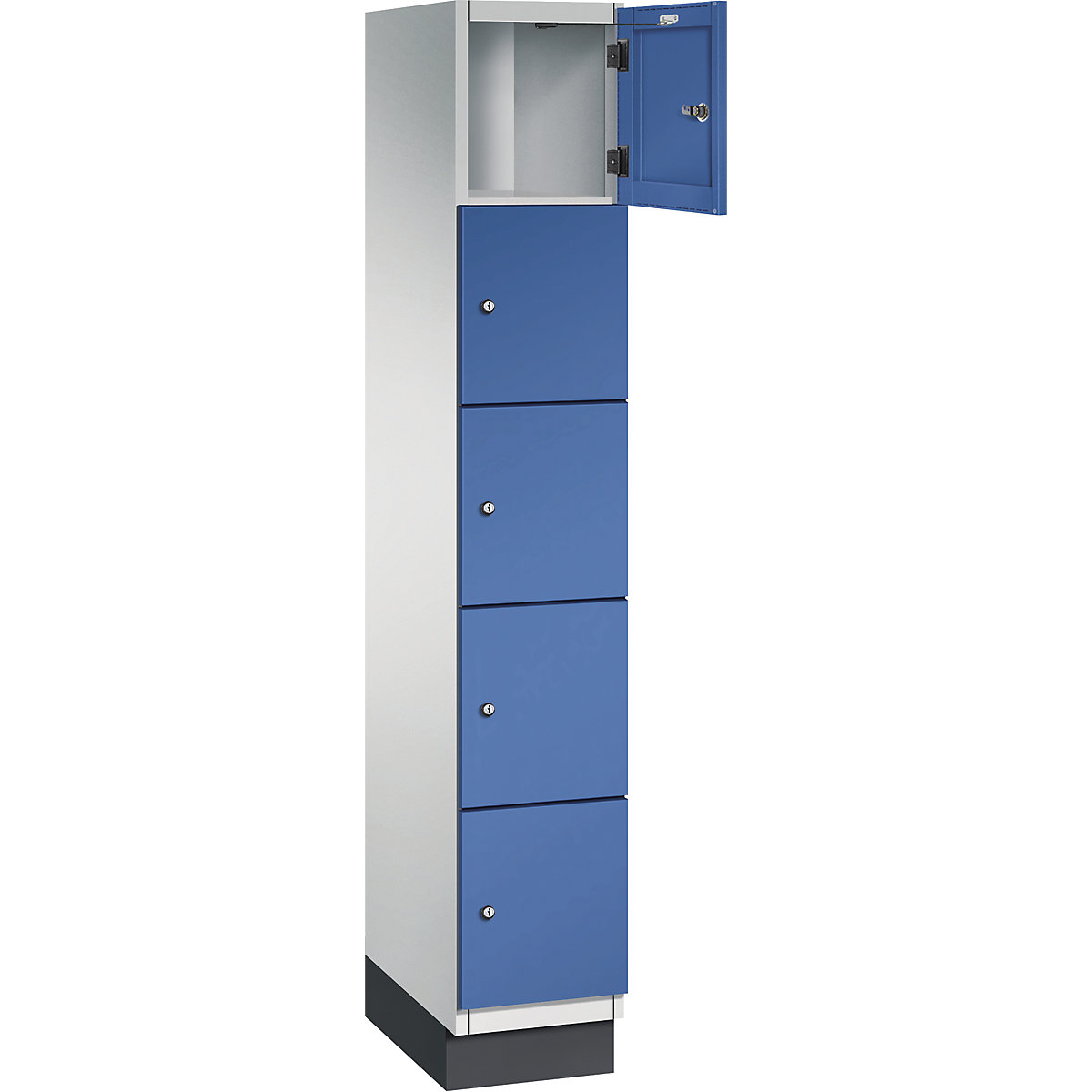 Armário de cacifos com 5 compartimentos Cambio – C+P, 1 compartimento, cinzento claro/azul genciana, porta em chapa de aço, L 300 mm, 5 compartimentos-8