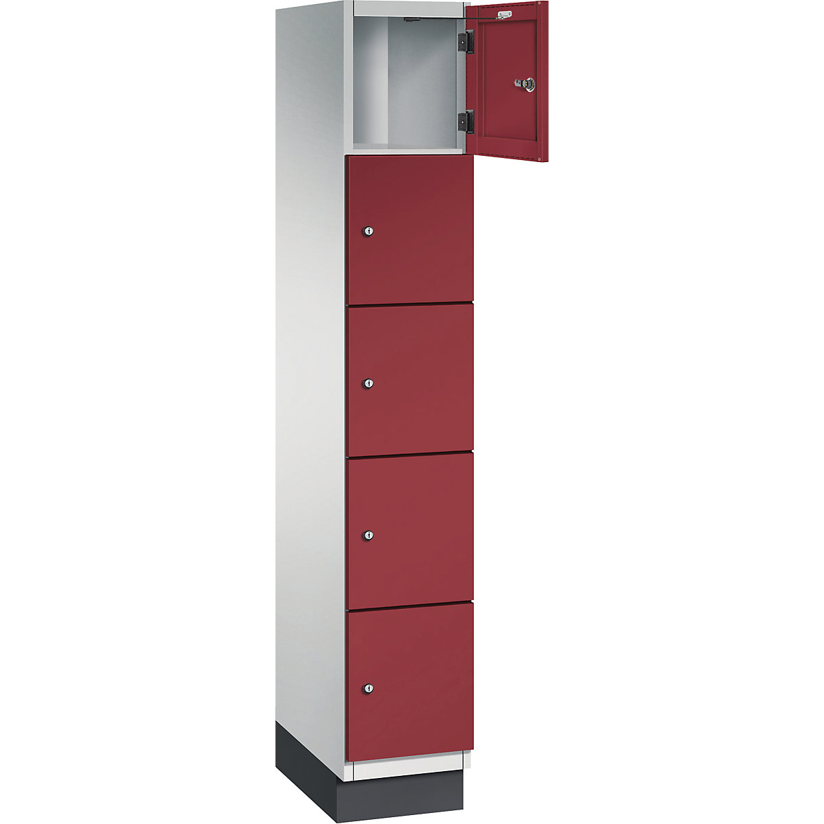 Armário de cacifos com 5 compartimentos Cambio – C+P, 1 compartimento, cinzento claro/vermelho rubi, porta em chapa de aço, L 300 mm, 5 compartimentos-3