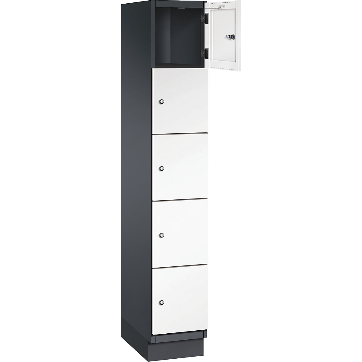 Armário de cacifos com 5 compartimentos Cambio – C+P, 1 compartimento, preto acinzentado/branco puro, porta em chapa de aço, L 300 mm, 5 compartimentos-5