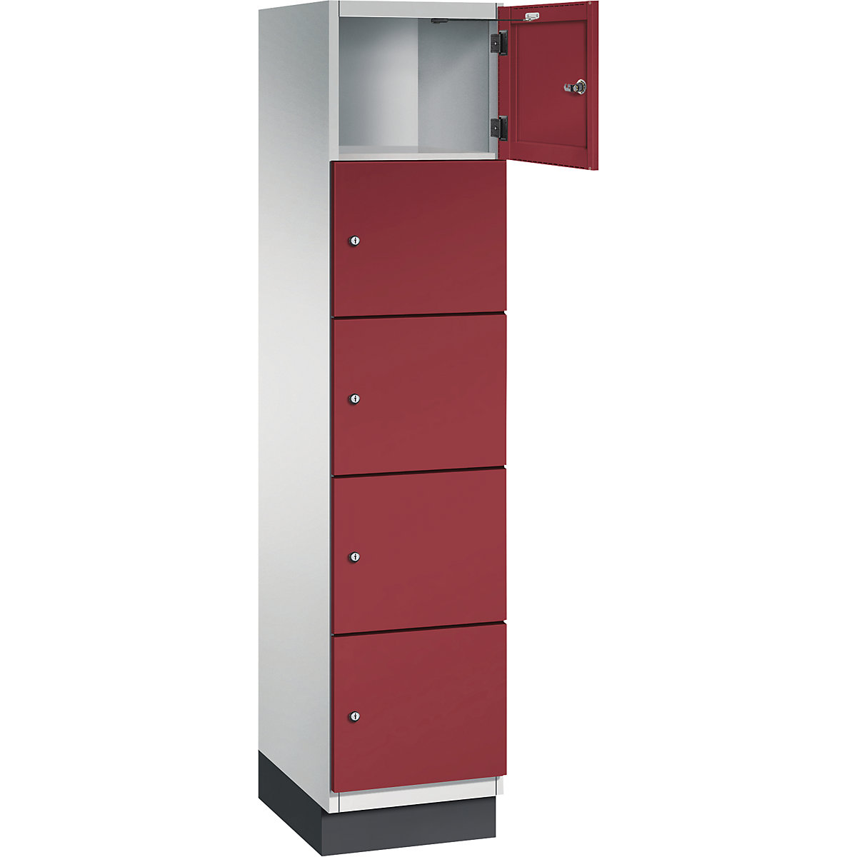 Armário de cacifos com 5 compartimentos Cambio – C+P, 1 compartimento, cinzento claro/vermelho rubi, porta em chapa de aço, L 400 mm, 5 compartimentos-2