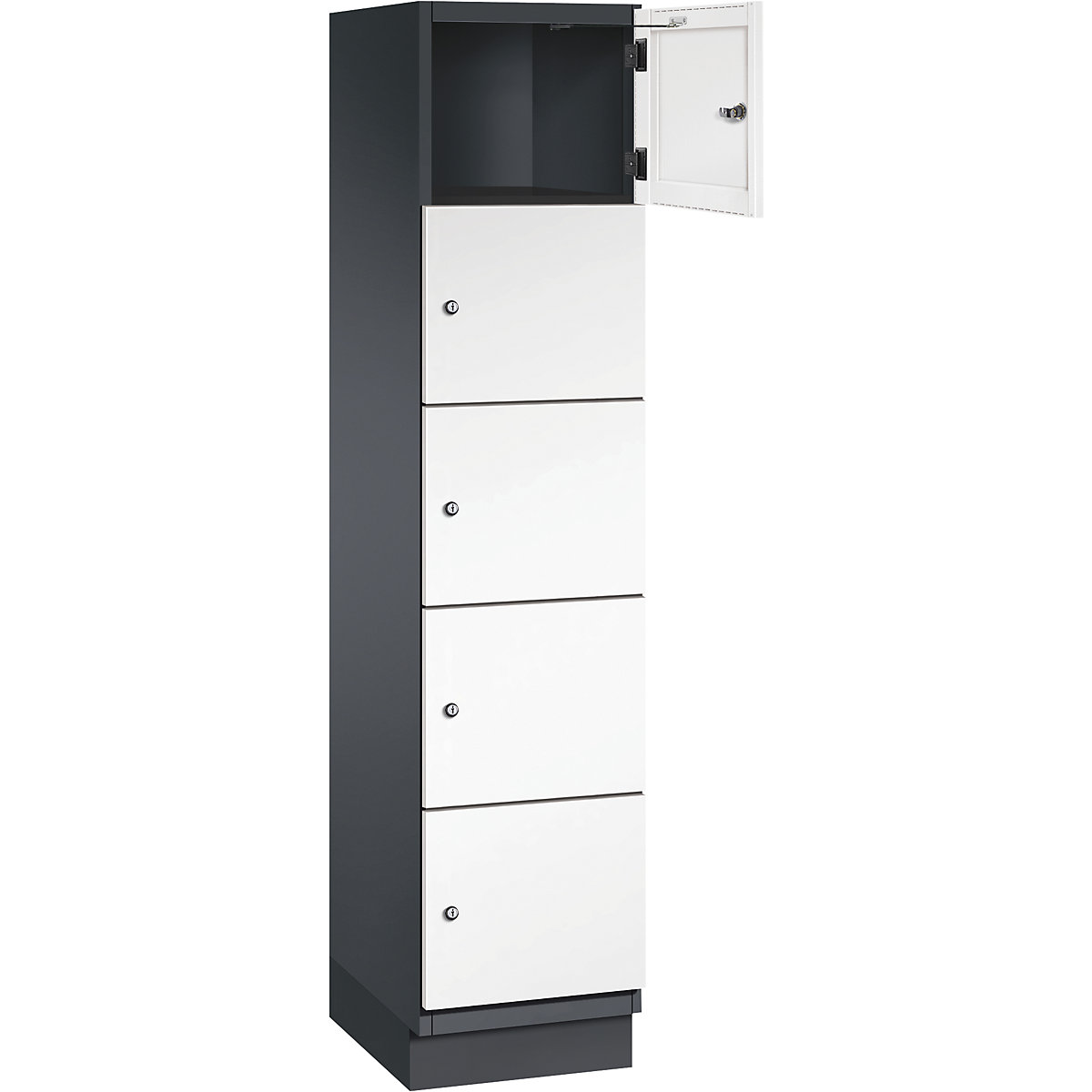 Armário de cacifos com 5 compartimentos Cambio – C+P, 1 compartimento, preto acinzentado/branco puro, porta em chapa de aço, L 400 mm, 5 compartimentos-1