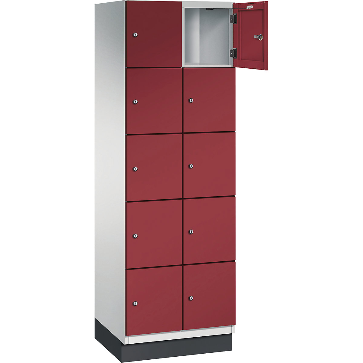 Armário de cacifos com 5 compartimentos Cambio – C+P, 2 compartimentos, cinzento claro/vermelho rubi, porta em chapa de aço, L 600 mm, 10 compartimentos-13