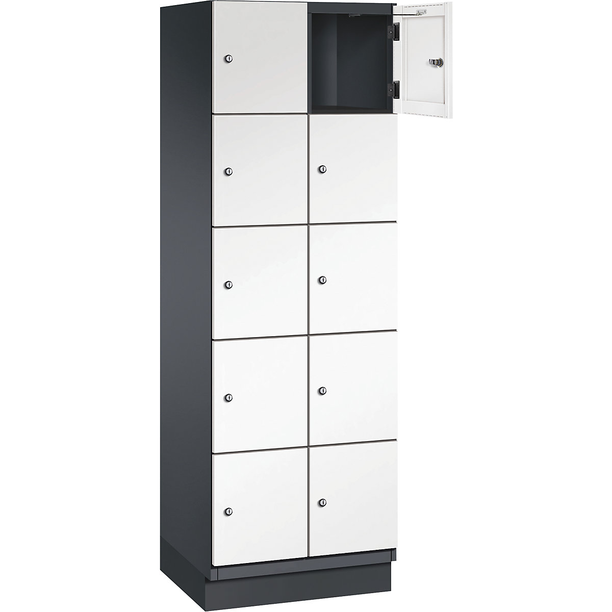 Armário de cacifos com 5 compartimentos Cambio – C+P, 2 compartimentos, preto acinzentado/branco puro, porta em chapa de aço, L 600 mm, 10 compartimentos-6