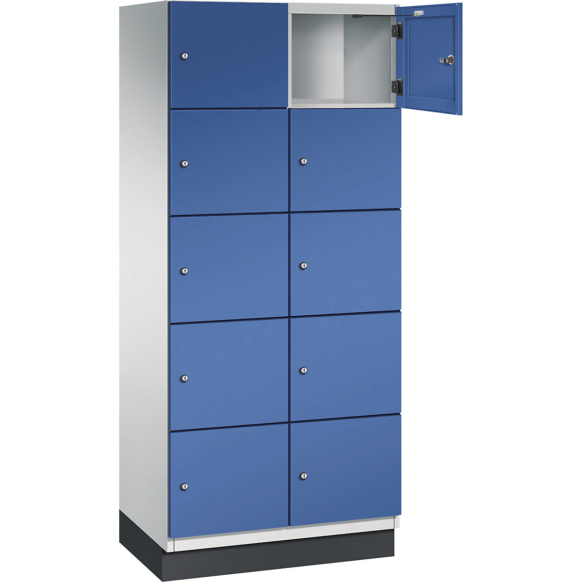 Armário de cacifos com 5 compartimentos Cambio – C+P, 2 compartimentos, cinzento claro/azul genciana, porta em chapa de aço, L 800 mm, 10 compartimentos-7