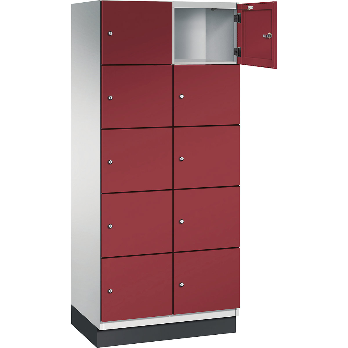 Armário de cacifos com 5 compartimentos Cambio – C+P, 2 compartimentos, cinzento claro/vermelho rubi, porta em chapa de aço, L 800 mm, 10 compartimentos-1