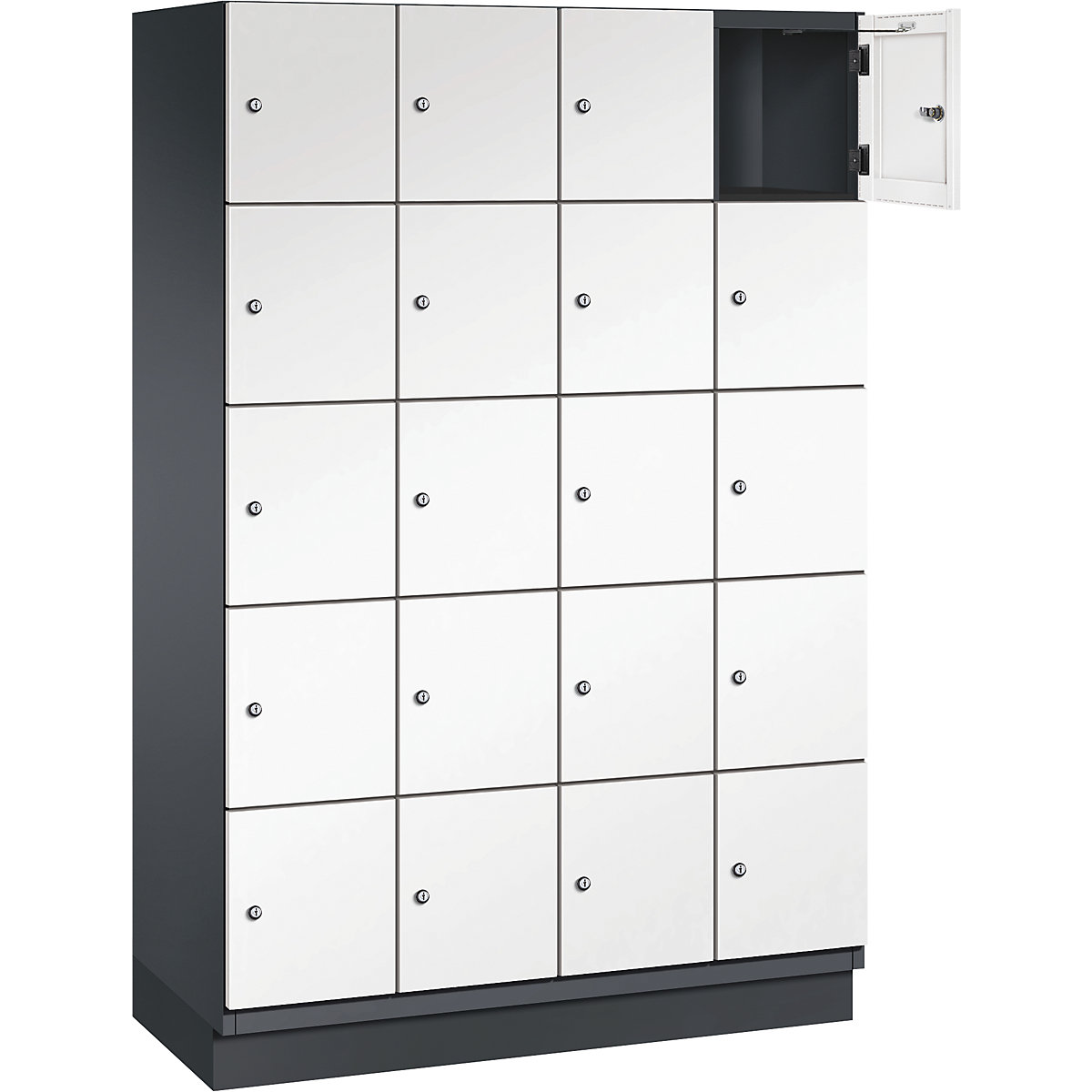 Armário de cacifos com 5 compartimentos Cambio – C+P, 4 compartimentos, preto acinzentado/branco puro, porta em chapa de aço, L 1200 mm, 20 compartimentos-5