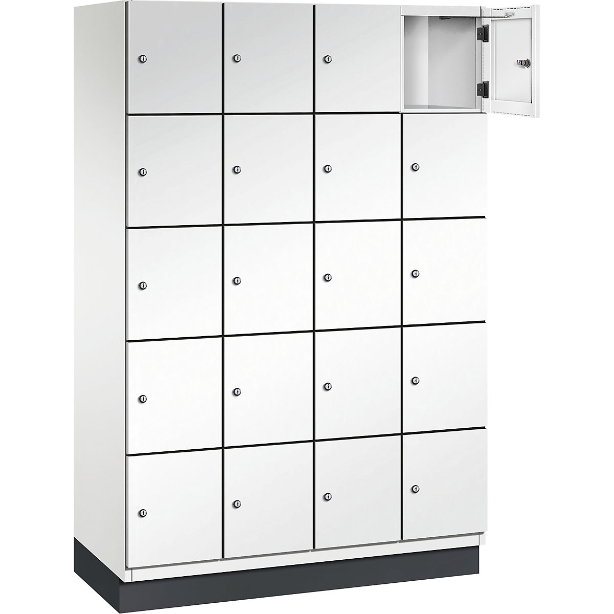 Armário de cacifos com 5 compartimentos Cambio – C+P, 4 compartimentos, branco puro, porta em chapa de aço, L 1200 mm, 20 compartimentos-4