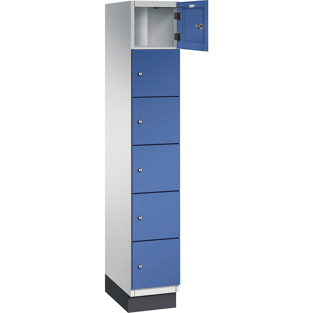 Armário de cacifos com 6 compartimentos Cambio – C+P, 1 compartimento, cinzento claro/azul genciana, porta em chapa de aço, L 300 mm, 6 compartimentos-11