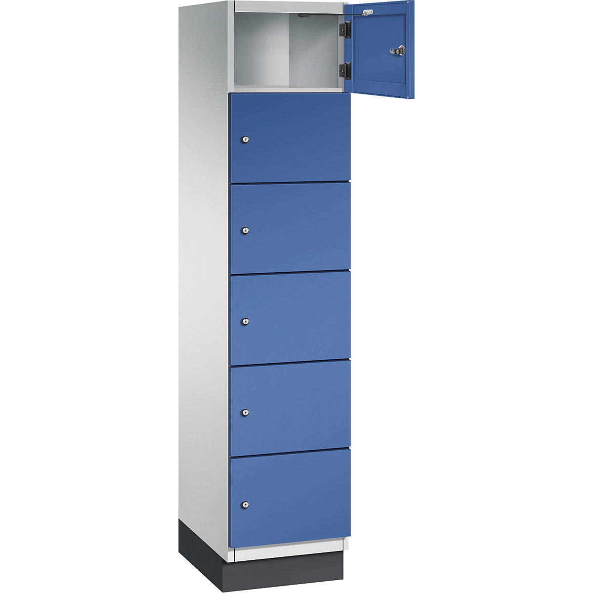 Armário de cacifos com 6 compartimentos Cambio – C+P, 1 compartimento, cinzento claro/azul genciana, porta em chapa de aço, L 400 mm, 6 compartimentos-1