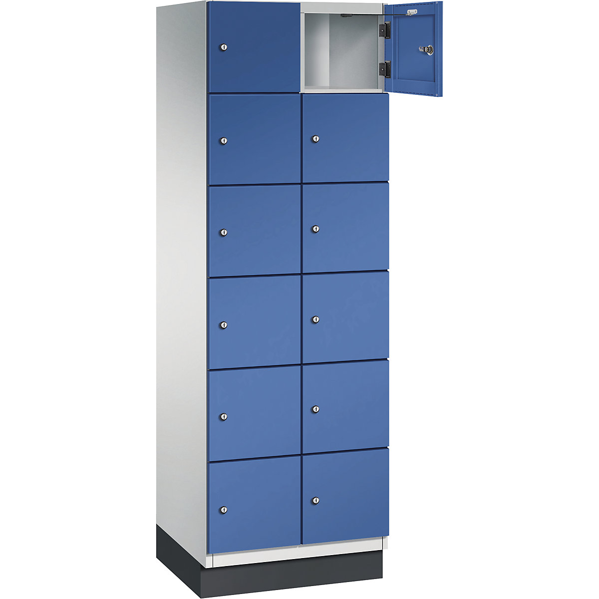 Armário de cacifos com 6 compartimentos Cambio – C+P, 2 compartimentos, cinzento claro/azul genciana, porta em chapa de aço, L 600 mm, 12 compartimentos-5