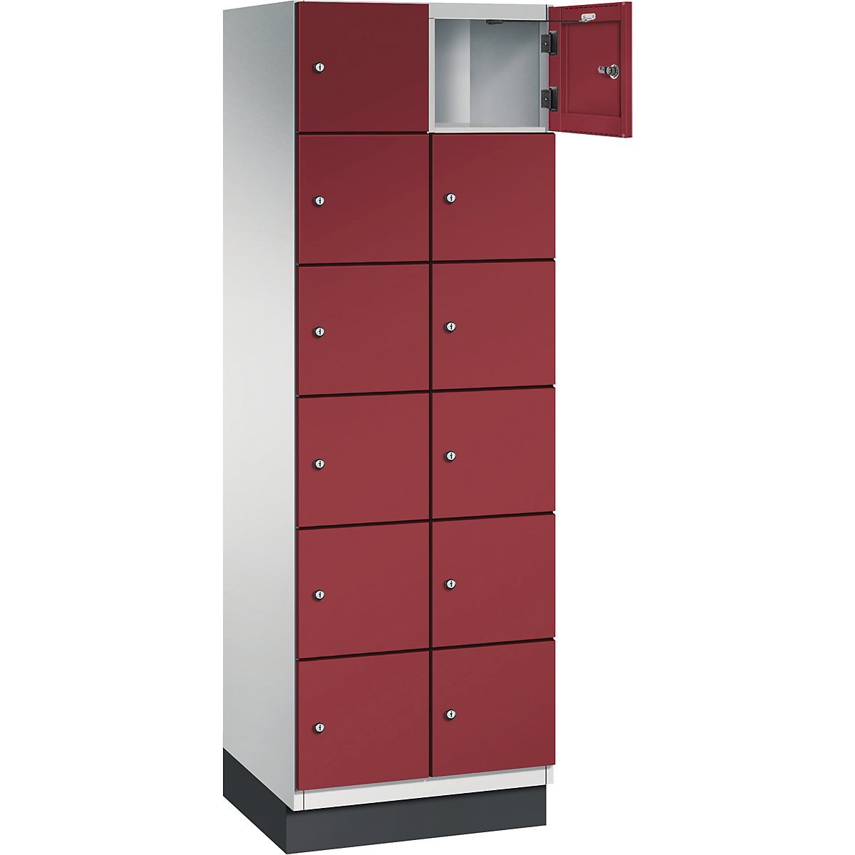 Armário de cacifos com 6 compartimentos Cambio – C+P, 2 compartimentos, cinzento claro/vermelho rubi, porta em chapa de aço, L 600 mm, 12 compartimentos-1