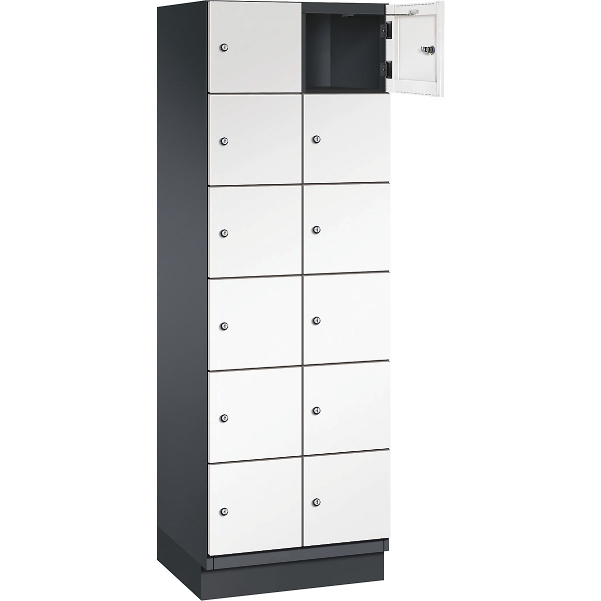 Armário de cacifos com 6 compartimentos Cambio – C+P, 2 compartimentos, preto acinzentado/branco puro, porta em chapa de aço, L 600 mm, 12 compartimentos-7